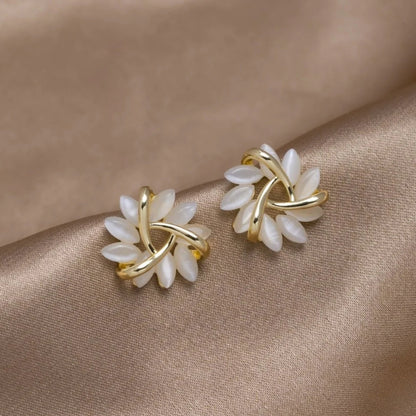 Round Opal Flower Earrings