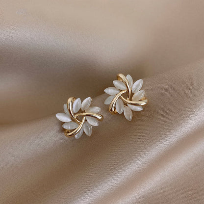 Round Opal Flower Earrings