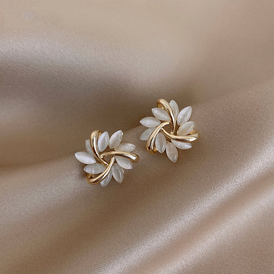 Round Opal Flower Earrings