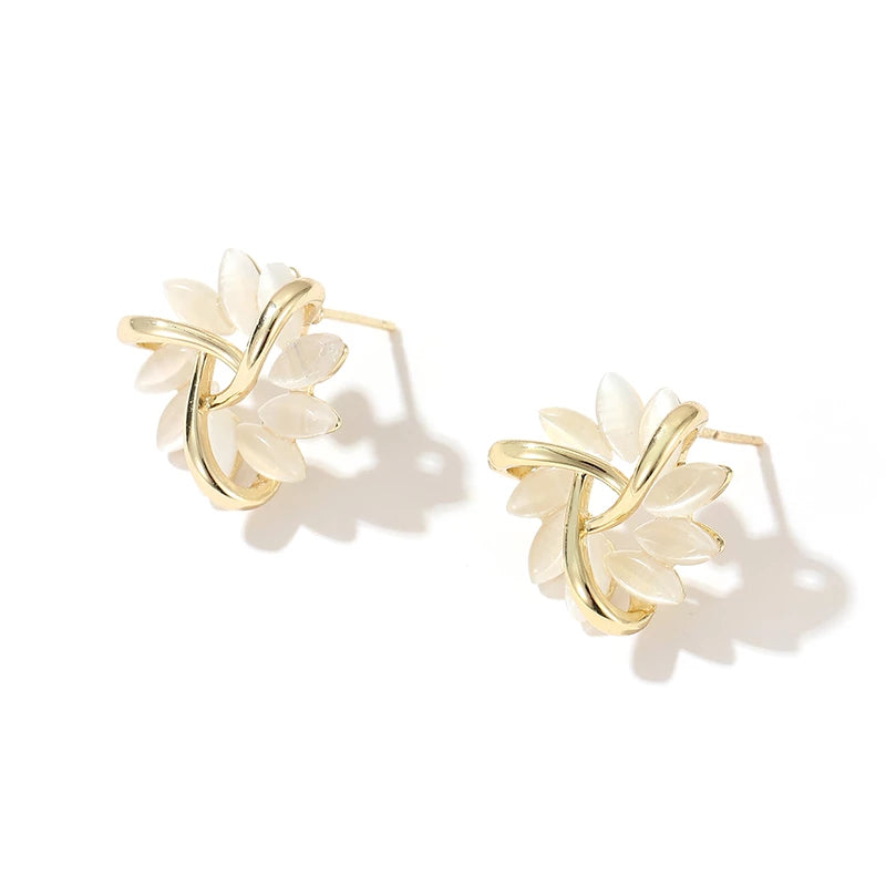 Round Opal Flower Earrings