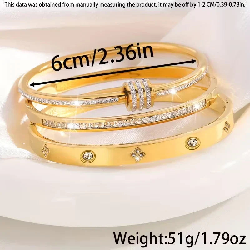 Elise | Set of 3 Stylish Temperament Bracelets in Stainless Steel