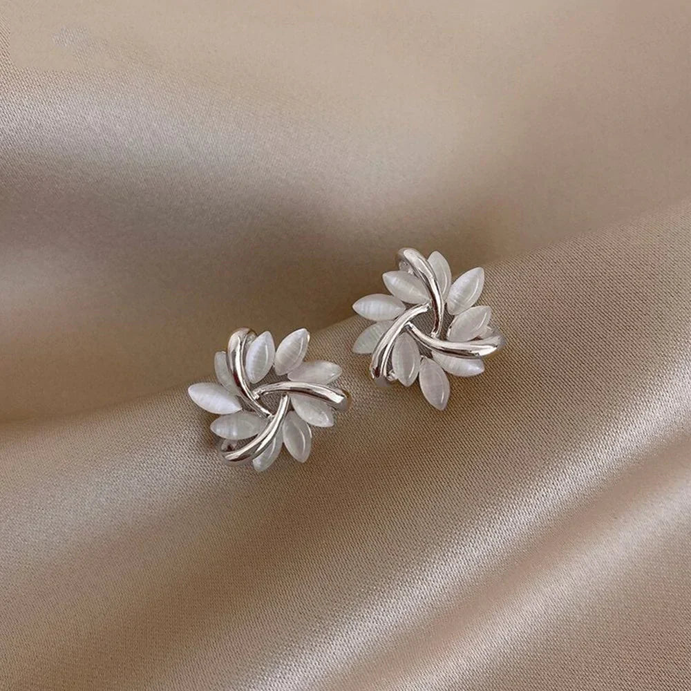 Round Opal Flower Earrings