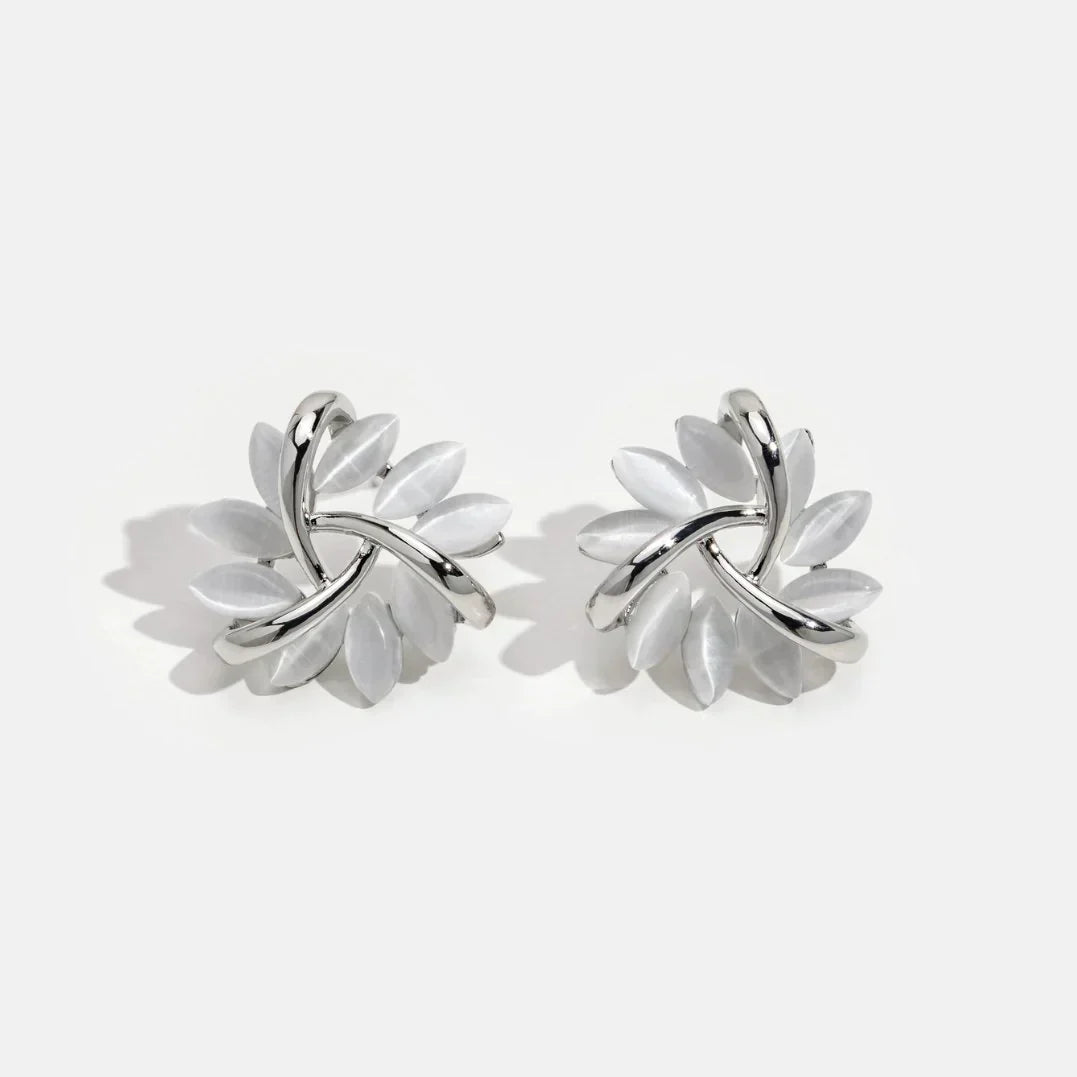 Round Opal Flower Earrings