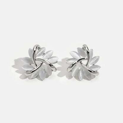 Round Opal Flower Earrings
